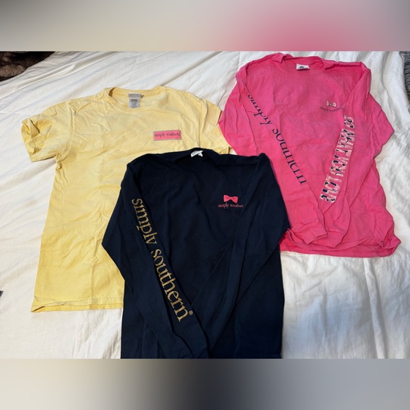 Simply Southern Short & Long Sleeve Shirts - Navy, Yellow, and Pink - Picture 1 of 4